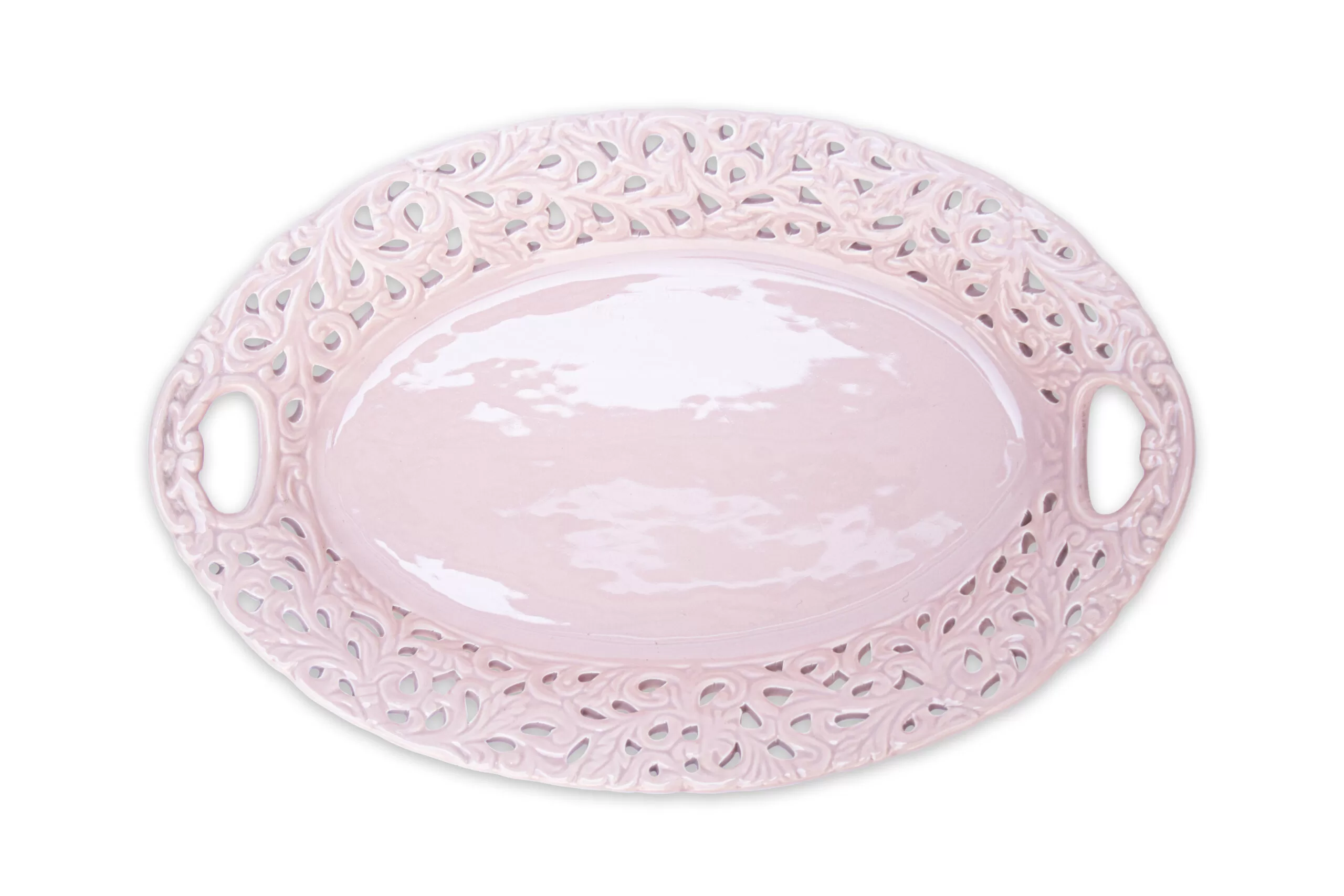 Fuente calada ovalada porcelana rosada
