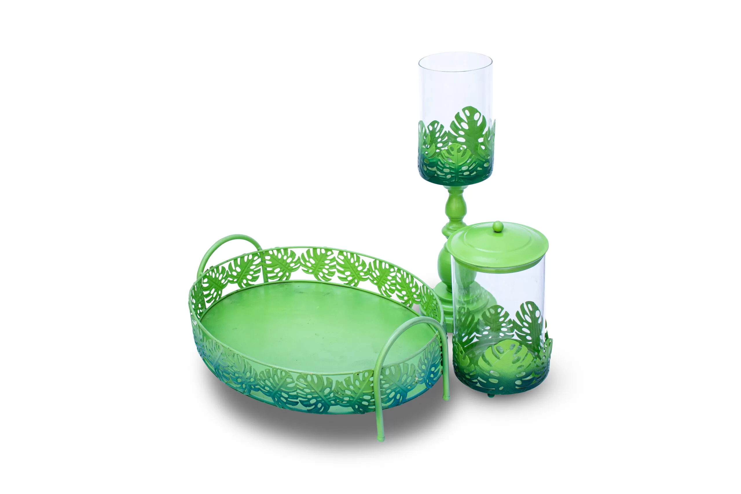 Juego piezas con decoracion hojas verdes