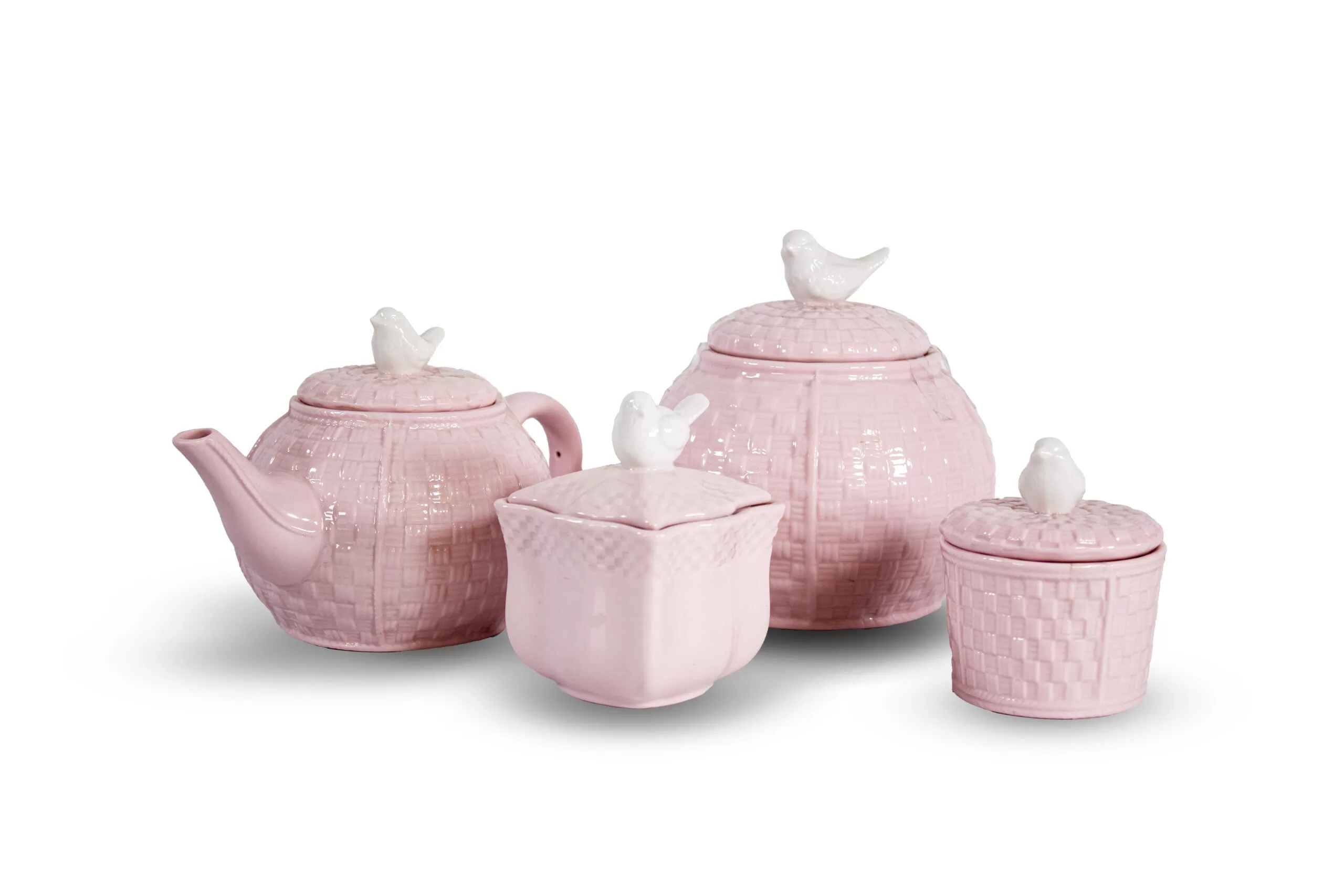 Set vajilla rosa de cerámica tejido 4 piezas