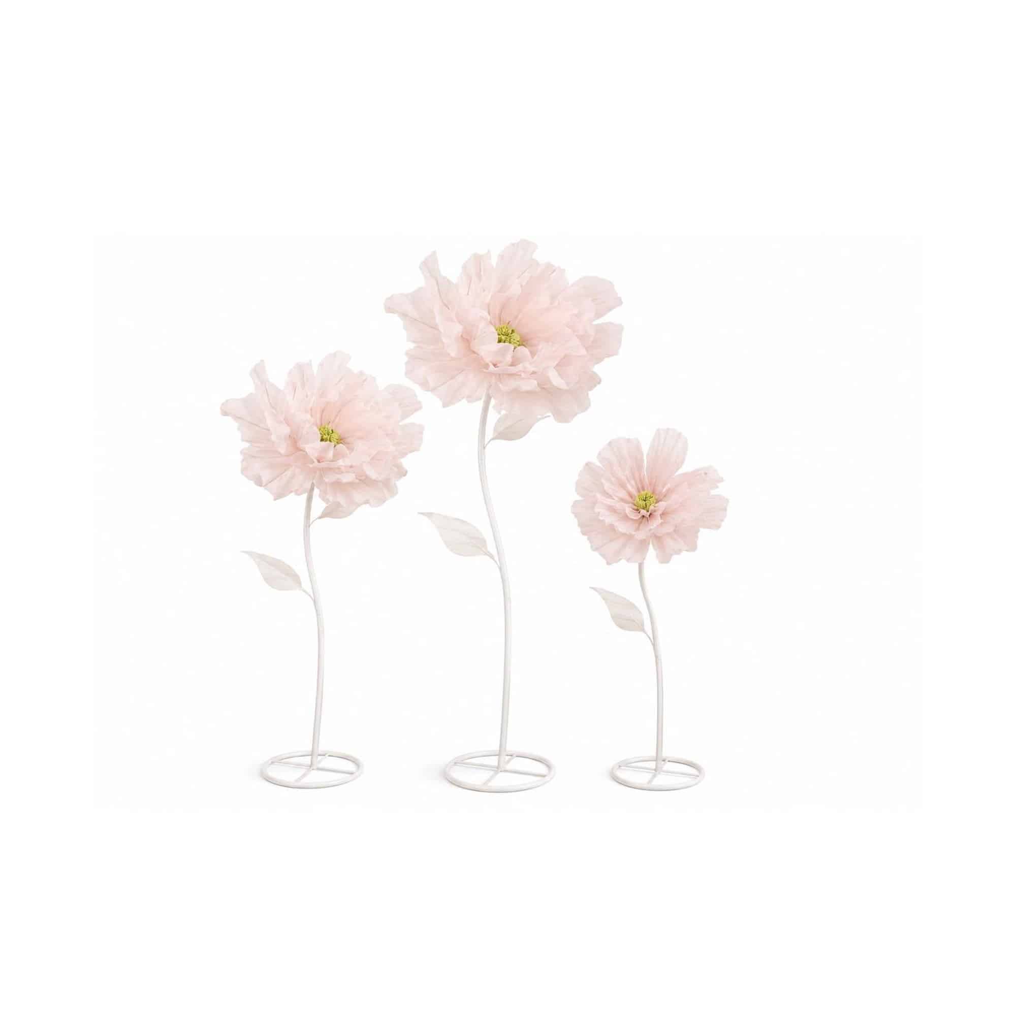 Juego de tres flores papel tipo tela (stock 1 juego)